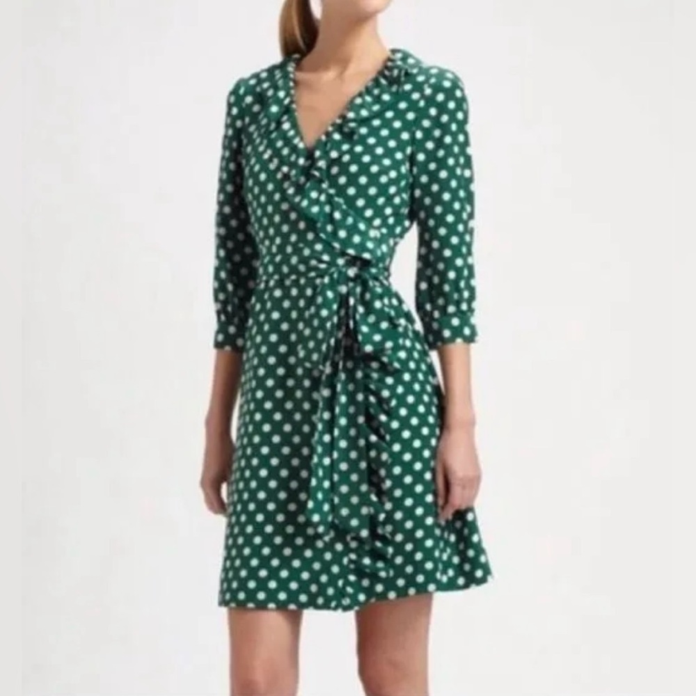kate spade Green Polka Dot Ruffle Wrap Dress